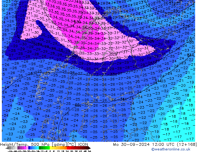 Height/Temp. 500 hPa ICON Po 30.09.2024 12 UTC