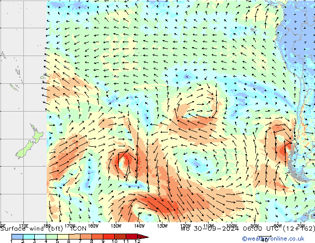 Surface wind (bft) ICON Mo 30.09.2024 06 UTC