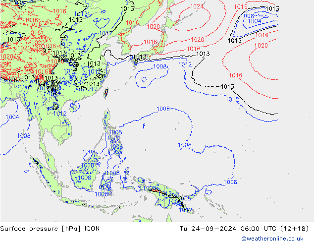 Atmosférický tlak ICON Út 24.09.2024 06 UTC