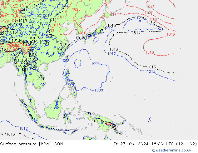 Presión superficial ICON vie 27.09.2024 18 UTC