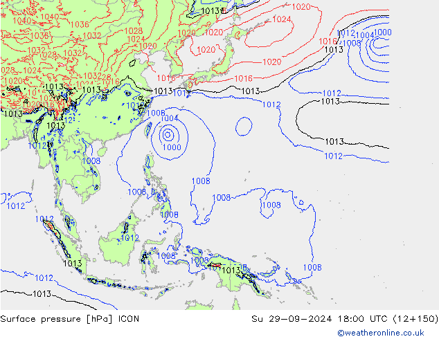 Atmosférický tlak ICON Ne 29.09.2024 18 UTC