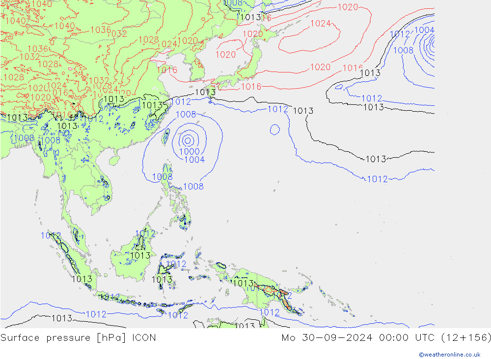 Pressione al suolo ICON lun 30.09.2024 00 UTC