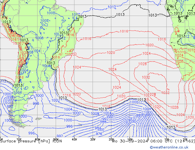 Surface pressure ICON Mo 30.09.2024 06 UTC