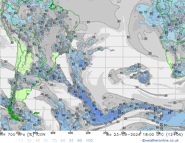 Humidité rel. 700 hPa ICON lun 23.09.2024 18 UTC