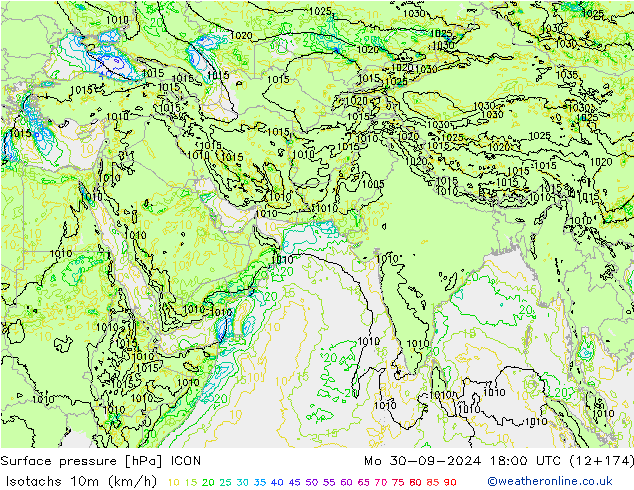 Isotachs (kph) ICON Seg 30.09.2024 18 UTC