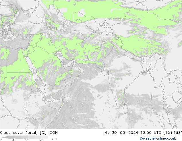 Cloud cover (total) ICON Mo 30.09.2024 12 UTC