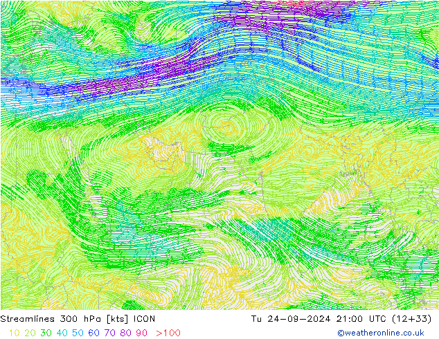 Línea de corriente 300 hPa ICON mar 24.09.2024 21 UTC