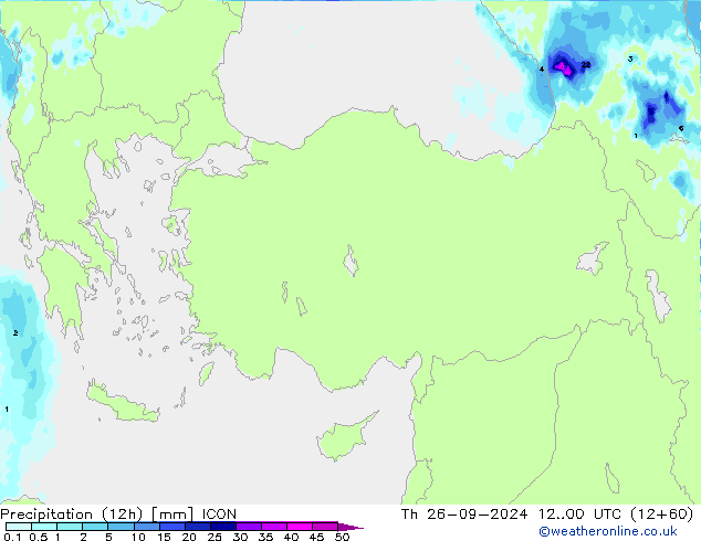 осадки (12h) ICON чт 26.09.2024 00 UTC