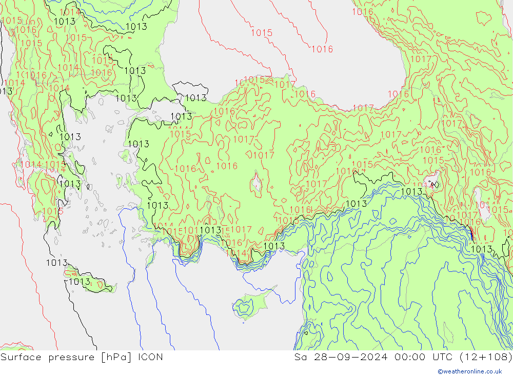 Surface pressure ICON Sa 28.09.2024 00 UTC