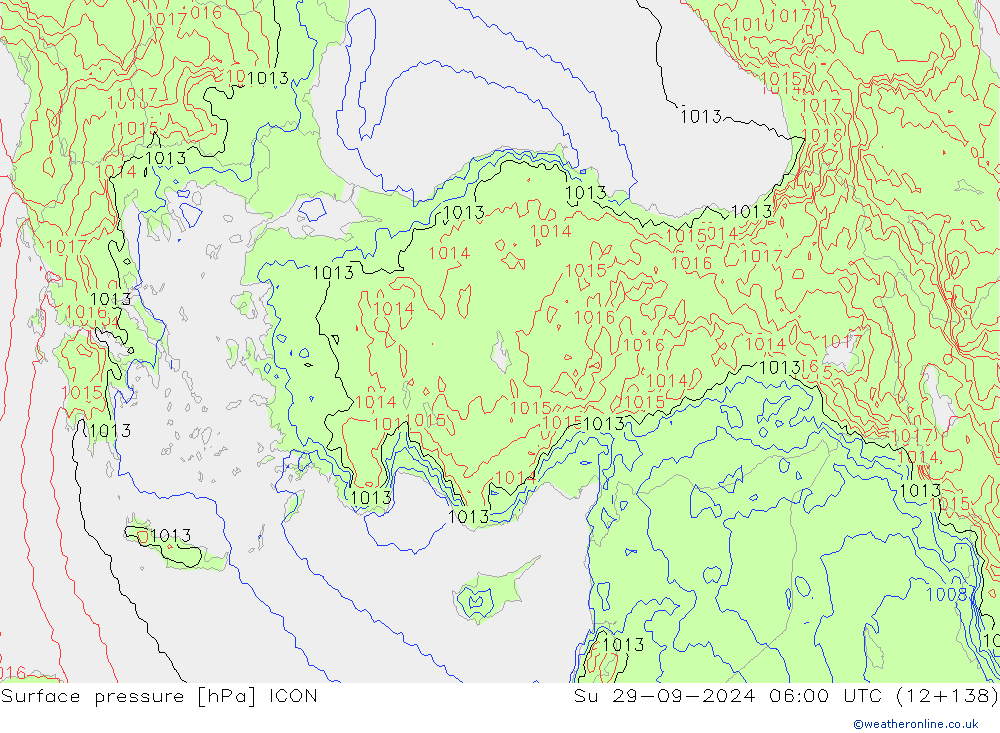 Yer basıncı ICON Paz 29.09.2024 06 UTC