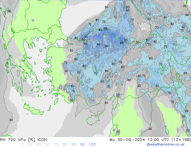 RH 700 hPa ICON Mo 30.09.2024 12 UTC