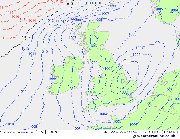 Atmosférický tlak ICON Po 23.09.2024 18 UTC