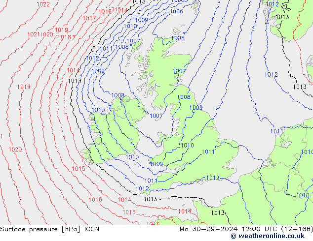 Surface pressure ICON Mo 30.09.2024 12 UTC