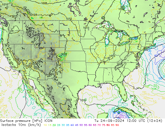 Isotachs (kph) ICON mar 24.09.2024 12 UTC