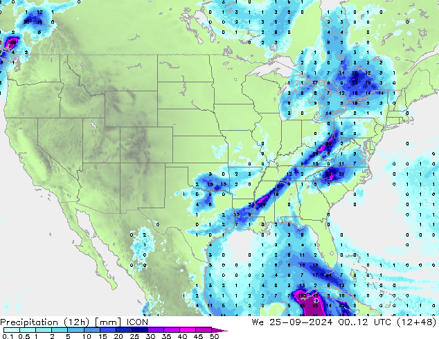 Précipitation (12h) ICON mer 25.09.2024 12 UTC