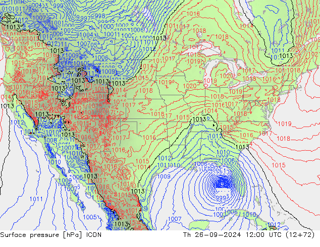 Surface pressure ICON Th 26.09.2024 12 UTC