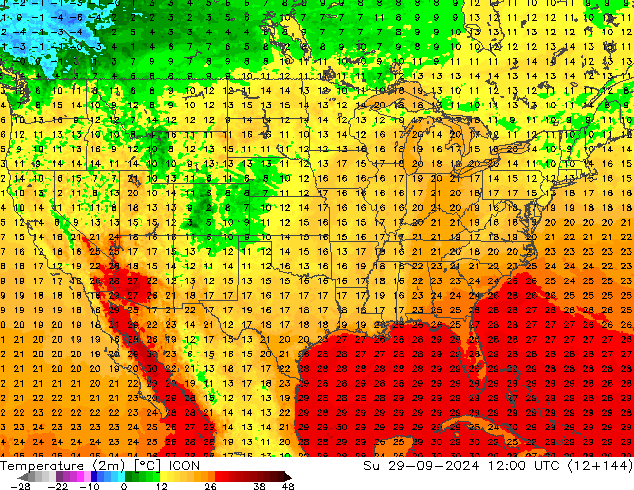 Temperatura (2m) ICON dom 29.09.2024 12 UTC