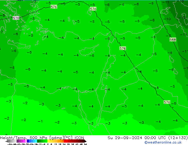 Height/Temp. 500 hPa ICON Su 29.09.2024 00 UTC