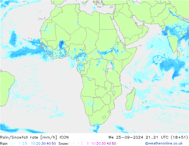 Rain/Snowfall rate ICON We 25.09.2024 21 UTC