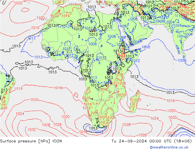 Surface pressure ICON Tu 24.09.2024 00 UTC