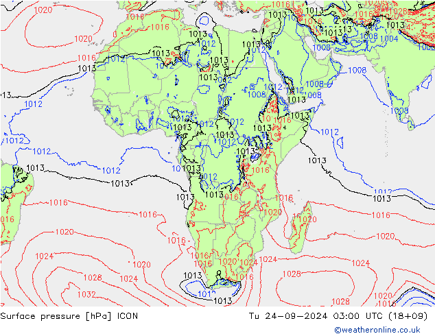 ciśnienie ICON wto. 24.09.2024 03 UTC