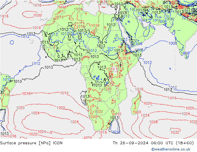 Surface pressure ICON Th 26.09.2024 06 UTC