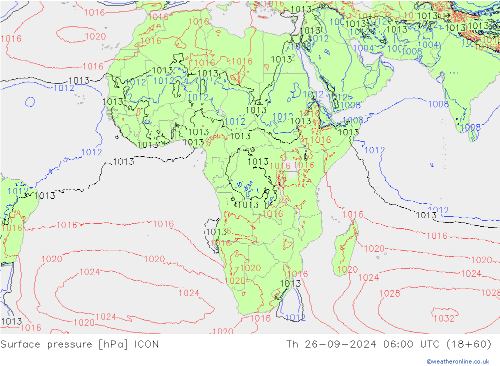 приземное давление ICON чт 26.09.2024 06 UTC