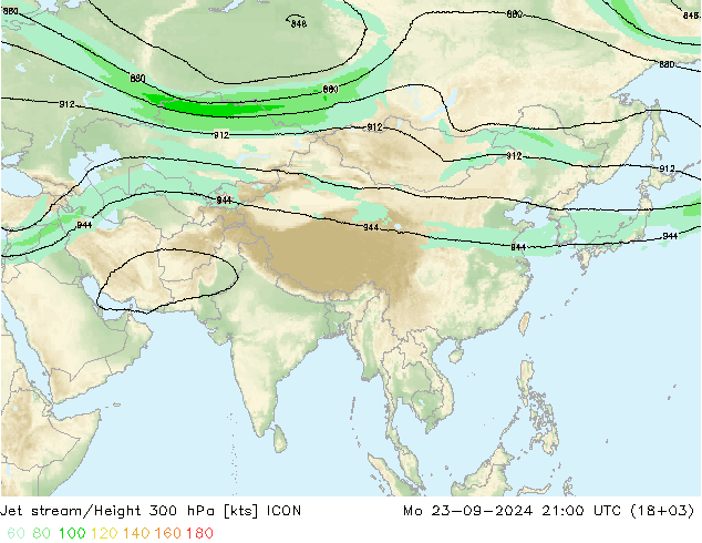 Corriente en chorro ICON lun 23.09.2024 21 UTC