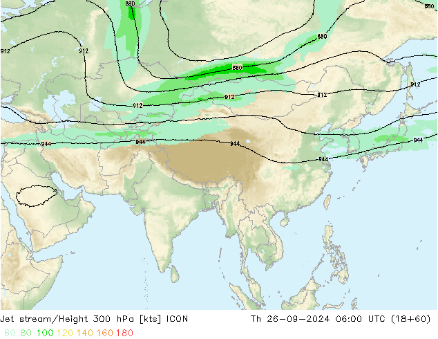 Jet stream/Height 300 hPa ICON Th 26.09.2024 06 UTC