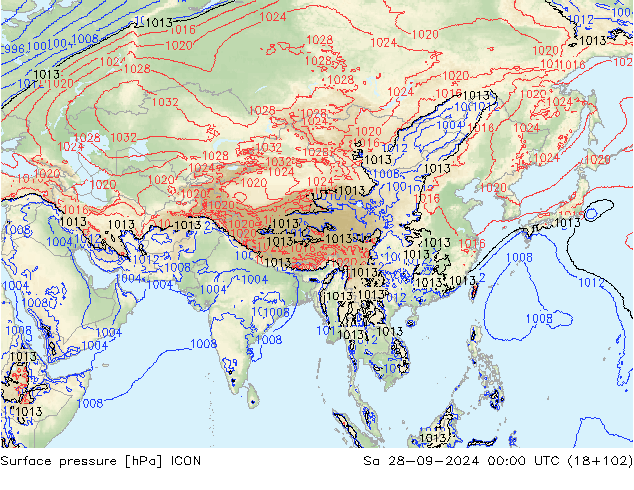 Atmosférický tlak ICON So 28.09.2024 00 UTC