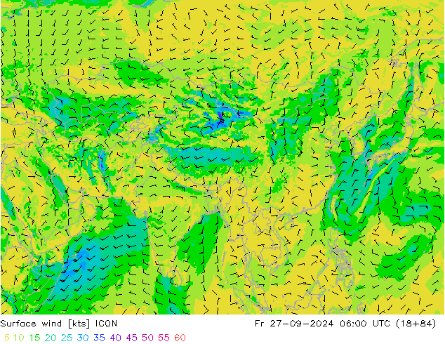 Wind 10 m ICON vr 27.09.2024 06 UTC