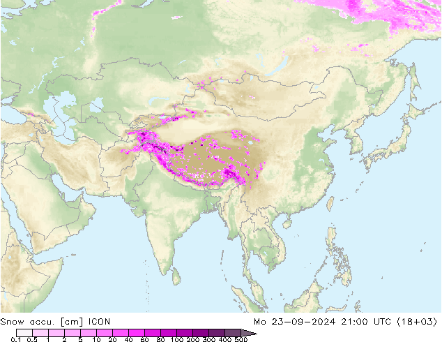 Snow accu. ICON Mo 23.09.2024 21 UTC