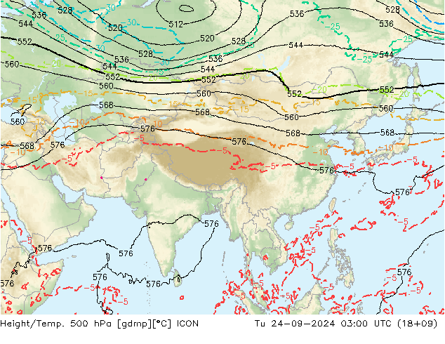 Géop./Temp. 500 hPa ICON mar 24.09.2024 03 UTC