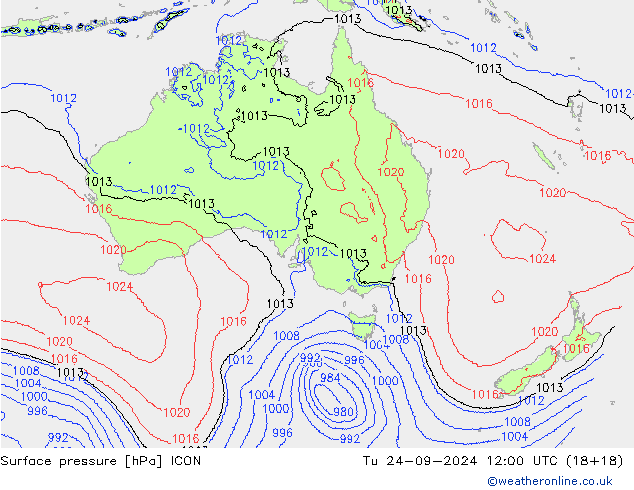 Atmosférický tlak ICON Út 24.09.2024 12 UTC