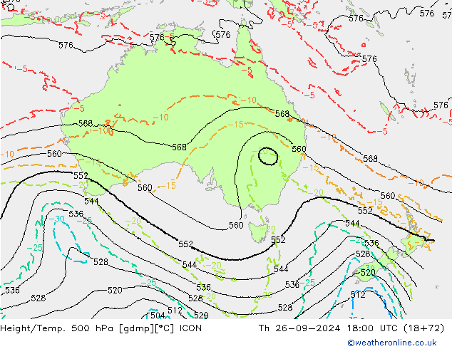 Height/Temp. 500 hPa ICON gio 26.09.2024 18 UTC