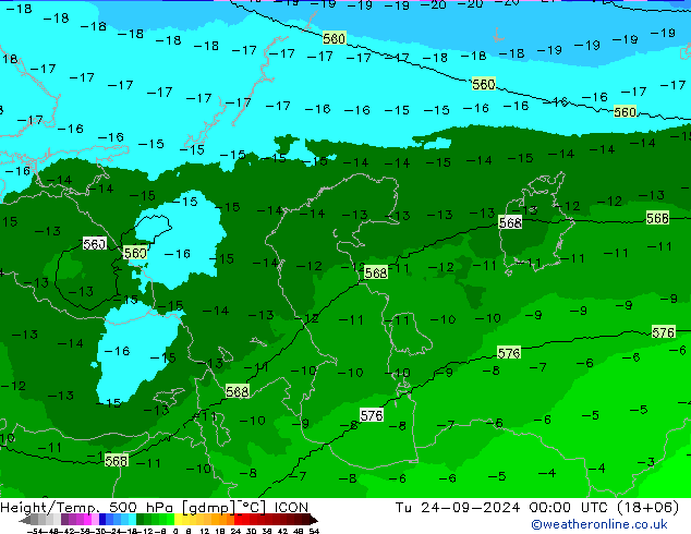 Height/Temp. 500 гПа ICON вт 24.09.2024 00 UTC