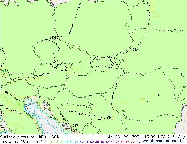 Isotachs (kph) ICON Po 23.09.2024 19 UTC