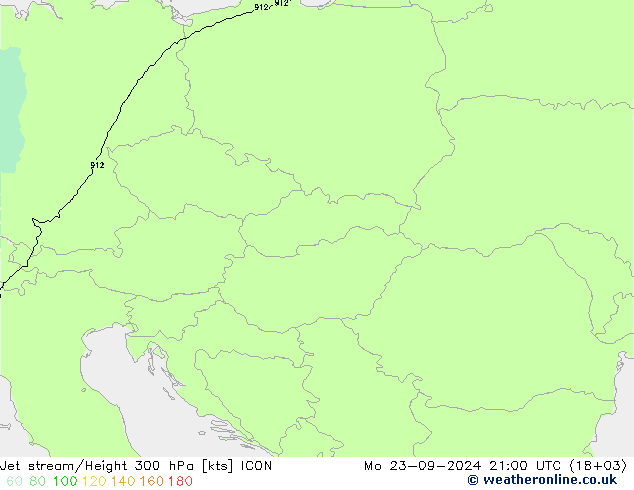 Jet stream/Height 300 hPa ICON Mo 23.09.2024 21 UTC