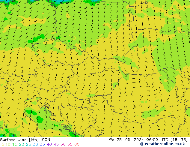 Viento 10 m ICON mié 25.09.2024 06 UTC