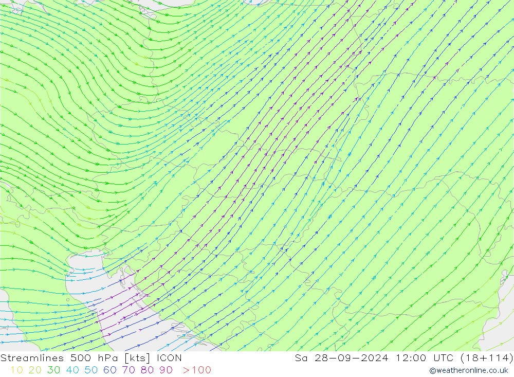 ветер 500 гПа ICON сб 28.09.2024 12 UTC