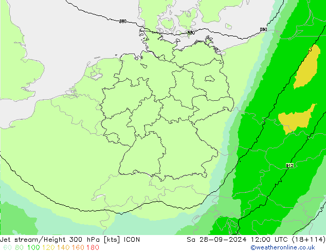 Jet stream/Height 300 hPa ICON Sa 28.09.2024 12 UTC