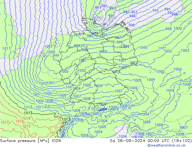 Surface pressure ICON Sa 28.09.2024 00 UTC