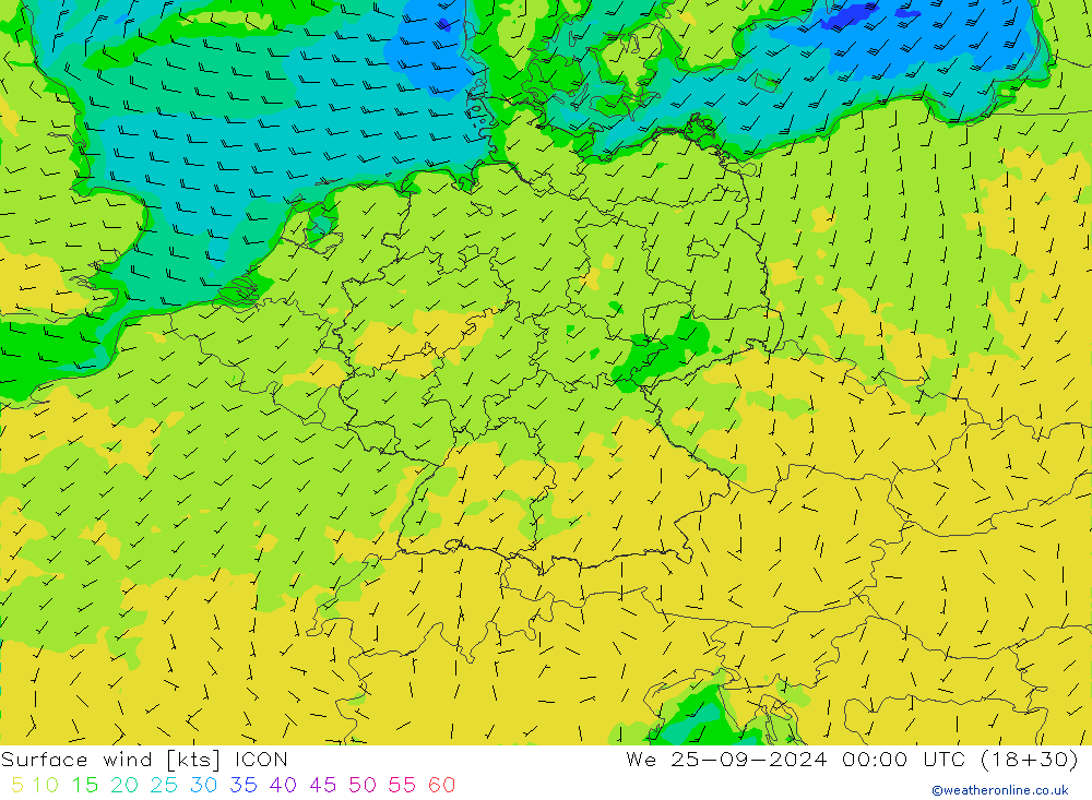 Surface wind ICON We 25.09.2024 00 UTC