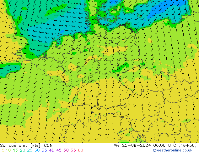 Rüzgar 10 m ICON Çar 25.09.2024 06 UTC