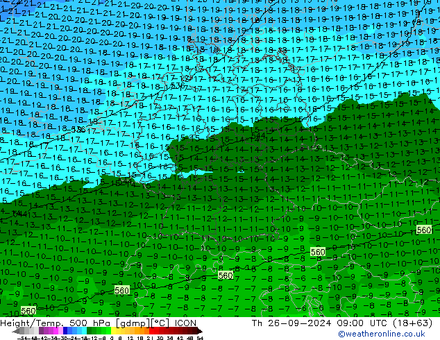 Hoogte/Temp. 500 hPa ICON do 26.09.2024 09 UTC