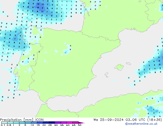 Precipitación ICON mié 25.09.2024 06 UTC