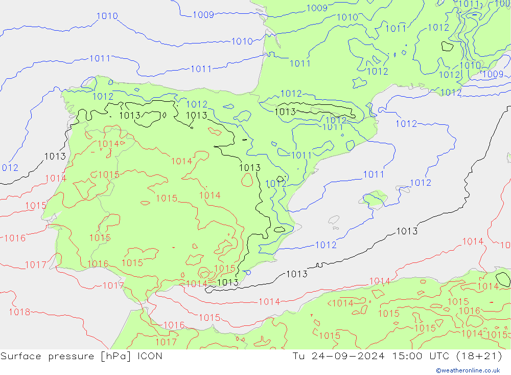 pression de l'air ICON mar 24.09.2024 15 UTC