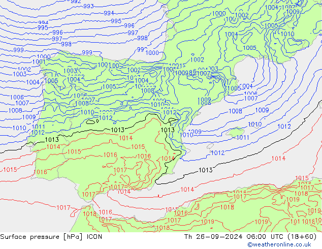 Surface pressure ICON Th 26.09.2024 06 UTC