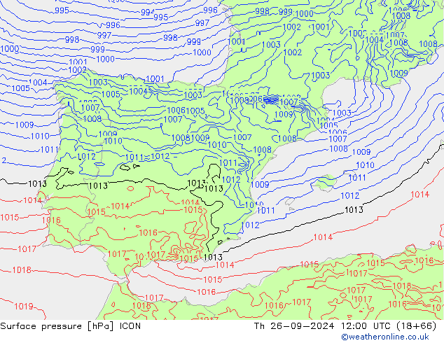 Surface pressure ICON Th 26.09.2024 12 UTC