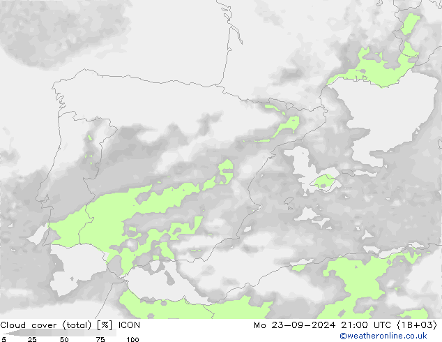 Bewolking (Totaal) ICON ma 23.09.2024 21 UTC